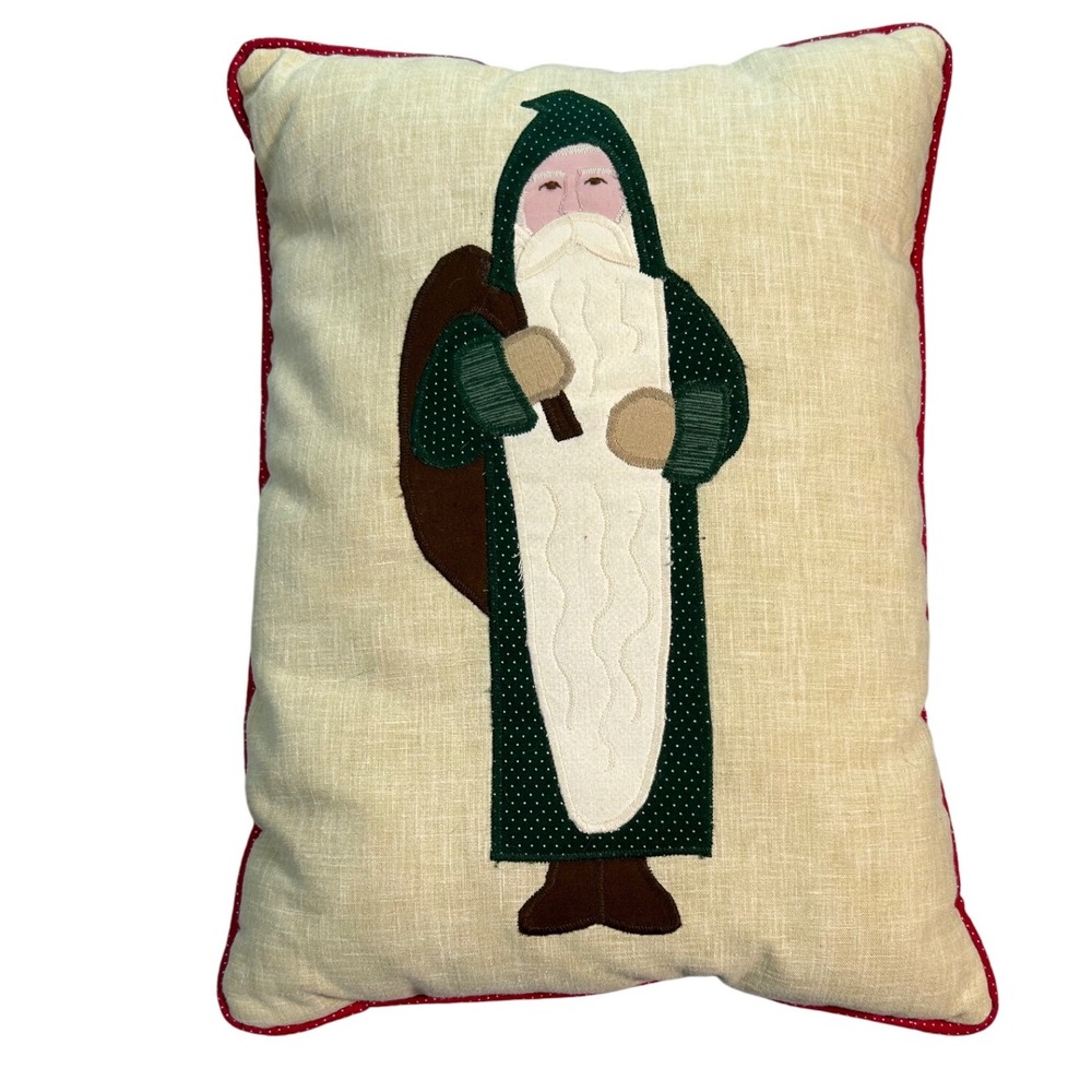 Christmas Santa Pillow Holiday Decor Embroidered Applique Red Festive Winter